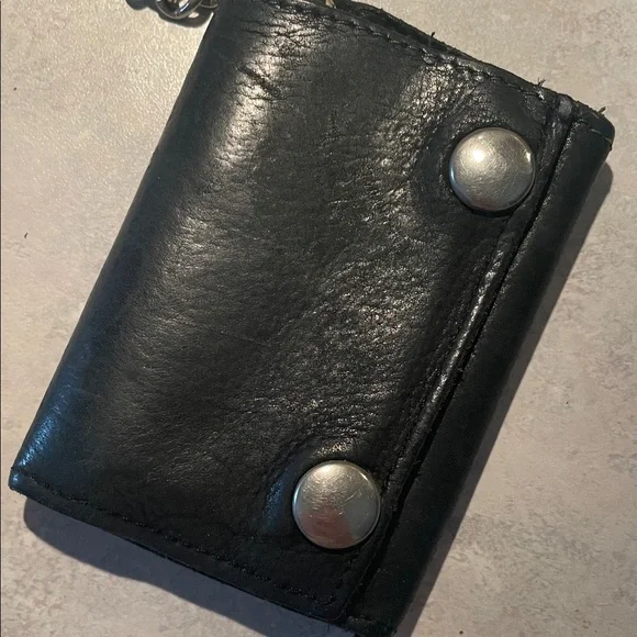 Vintage Biker Black Leather Chain Wallet - Picture 2 of 9